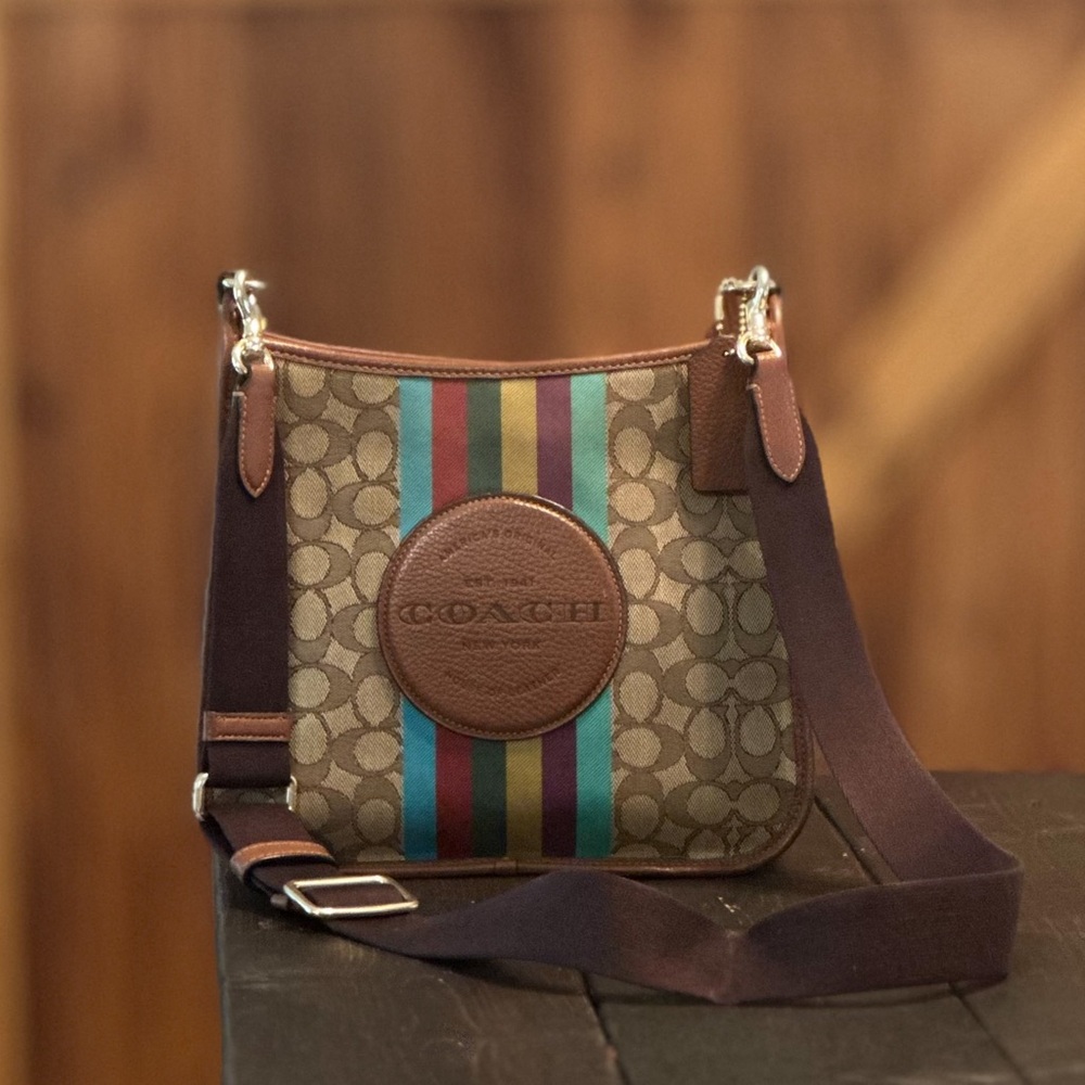 Coach-Dempsey File Bag Crossbody with Signature Jaquard and Multicolored Stripes